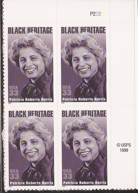 US Stamp - 2000 Patricia Roberts Harris-Plate Block of 4 Stamps #3371