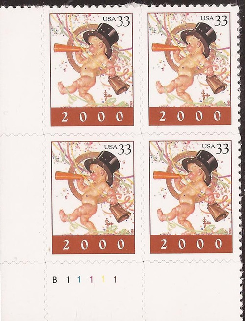 US Stamp - 2000 New Year Baby 2000 - Plate Block of 4 Stamps #3369