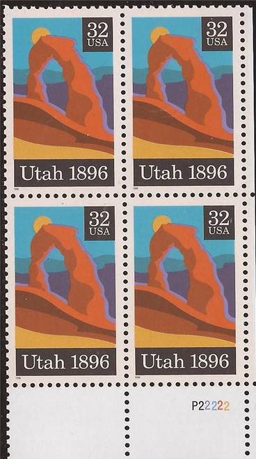 US Stamp - 1996 Utah Statehood - Plate Block of 4 Stamps - Scott #3024