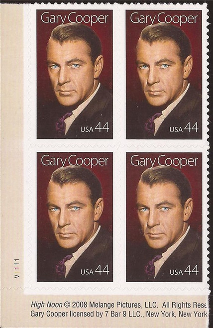 US Stamp - 2009 Gary Cooper - Plate Block of 4 Stamps - Scott #4421 