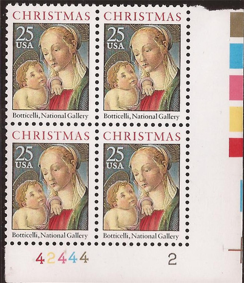 US Stamp 1988 Christmas Madonna & Child 4 Stamp Plate Block #2399 