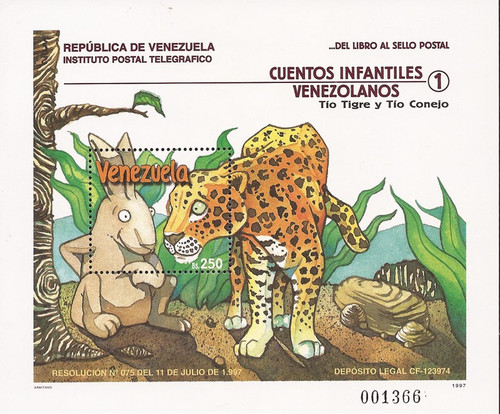 Venezuela - 1997 Tiger & the Rabbit - Stamp Souvenir Sheet #1572 