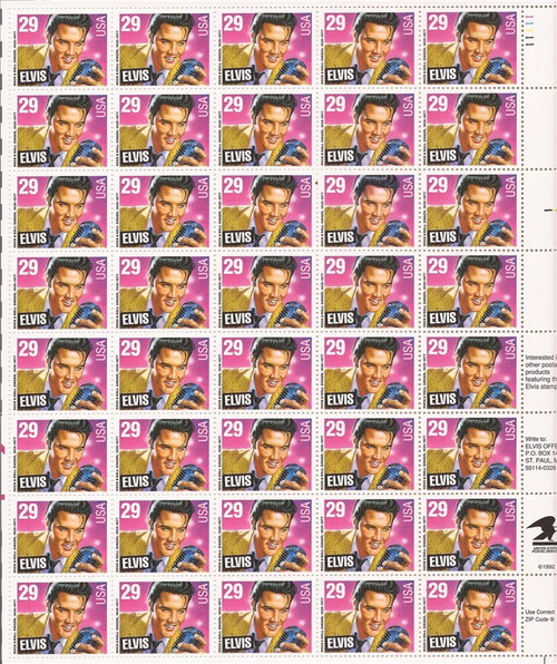 US Stamp - 1993 Musician Elvis Presley - 40 Stamp Sheet - Scott #2721