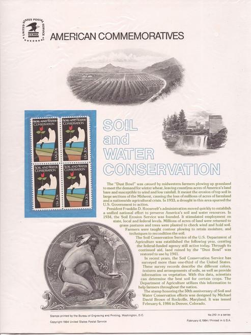 US Commemorative Stamp Panel 1984 Conservation, Scott #2074, CP210 