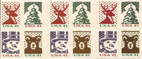 US Stamp 2007 Christmas Holiday Knits Booklet Pane of 20 Stamps #4210d