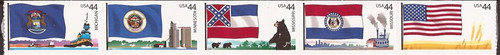 US Stamp - 2010 State Flags - Strip of 5 Stamps - Scott #4298-302 