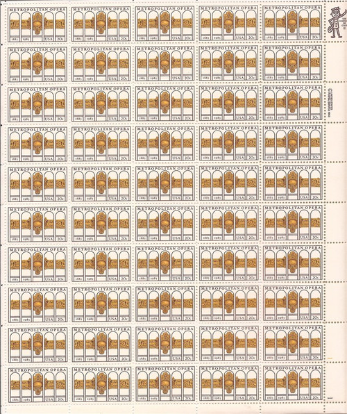 US Stamp - 1983 Metropolitan Opera - 50 Stamp Sheet - Scott #2054