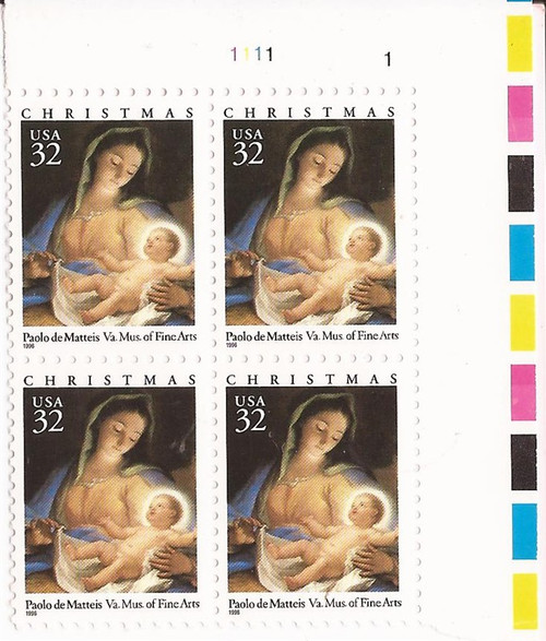 US Stamp 1996 Christmas Madonna & Child - Plate Blk of 4 Stamps #3107 