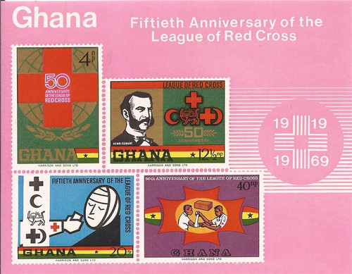 Ghana 1970 Red Cross Anniversary - 4 Stamp Souvenir Sheet #381a 
