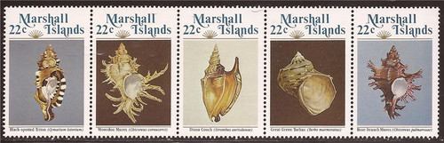 Marshall Islands 1985 Sea Shells - 5 Stamp Strip - Scott #69a 