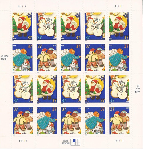 US Stamp - 2005 Christmas Cookies - 20 Stamp Sheet - Scott #3949-52