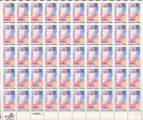 US Stamp - 1984 Christmas Santa Claus - 50 Stamp Sheet - Scott #2108