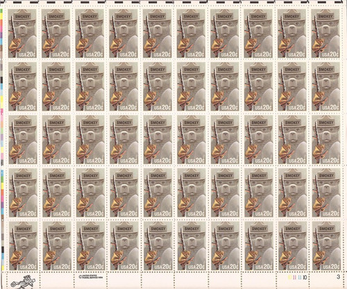 US Stamp 1984 Smokey the Bear 50 Stamp Sheet  #2096