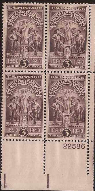 US Stamp - 1940 Wyoming Statehood - Plate Block of 4 Stamps #897 