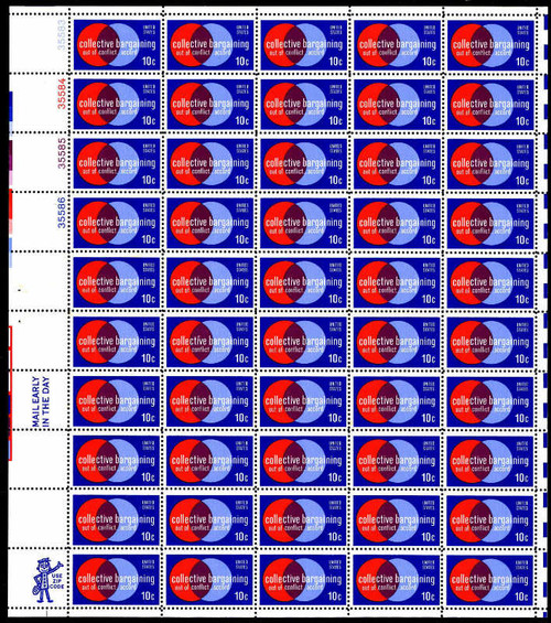 US Stamp - 1975 Collective Bargaining - 50 Stamp Sheet - Scott #1558