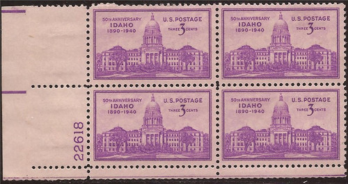 US Stamp - 1940 Idaho Statehood - Plate Block of 4 Stamps MNH #896