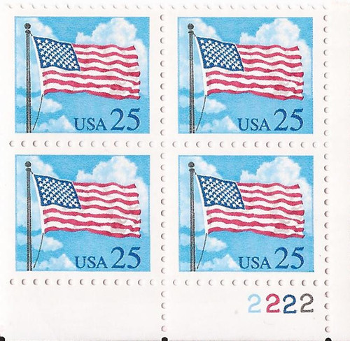 US Stamp - 1988 American Flag - Plate Block of 4 Stamps - Scott #2278 