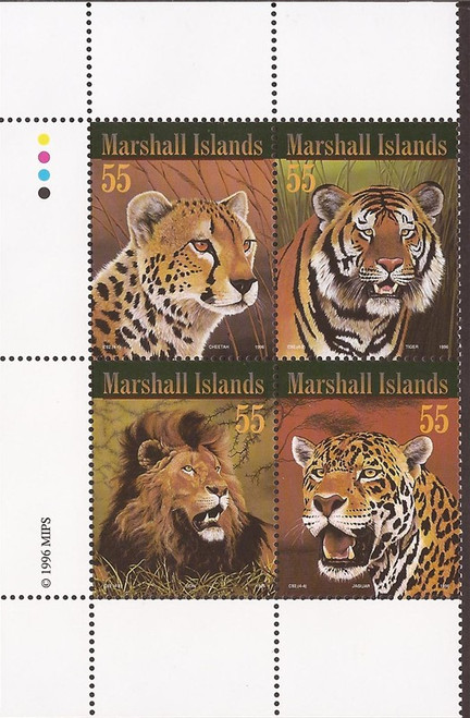 Marshall Islands - 1996 Wild Cats - 4 Stamp Block - Scott #604 