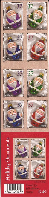 US Stamp 2004 Santa Claus Ornaments Booklet of 20 Stamps #3886b