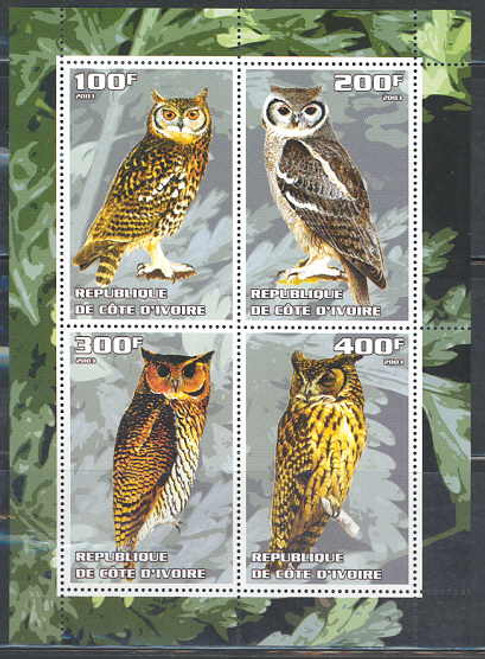 2003 Owls on Stamps - 4 Stamp Mint Sheet MNH IVC223374