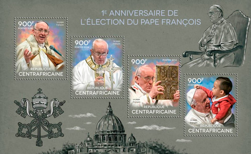 Central Africa 2014 Pope Francis 4 Stamp Sheet Michel 4850-3 3H-725