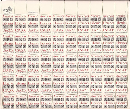 US Stamp - 1982 America’s Libraries - 50 Stamp Sheet -   #2015