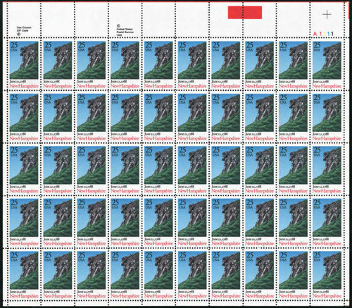 US Stamp - 1988 New Hampshire Statehood - 50 Stamp Sheet - Scott #2344