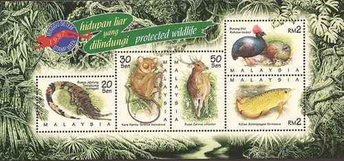 Malaysia - 1997 Protected Wildlife - 5 Stamp Sheet - Scott #644 