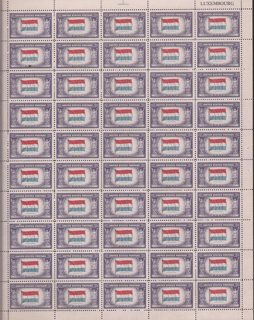 US Stamp - 1943 Overrun Country Luxembourg - 50 Stamp Sheet #912