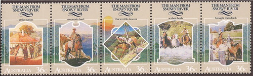 Australia - 1987 Man from Snowy River - Strip of 5 Stamps #1034 
