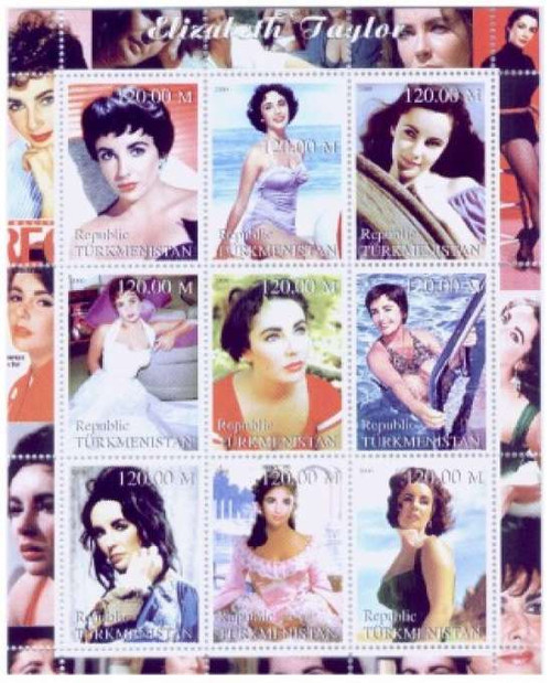 Elizabeth Taylor On Stamps - 9 Stamp Mint Sheet - TK139