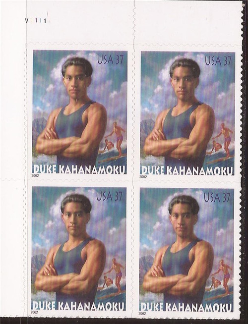 US Stamp - 2002 Duke Kahanamoku - Plate Block of 4 Stamps #3660