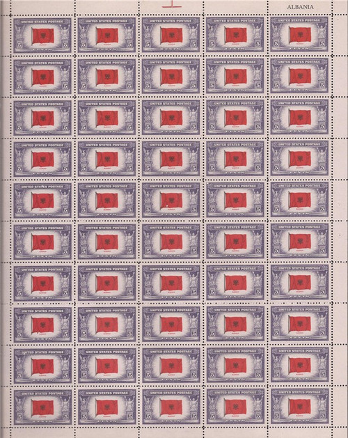 US Stamp 1943 Overrun Country Albania 50 Stamp Sheet NH Scott #918