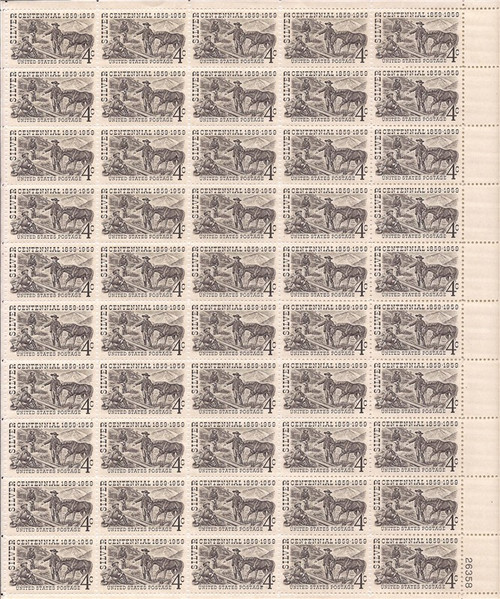 US Stamp - 1959 Silver Centennial - 50 Stamp Sheet - Scott #1130