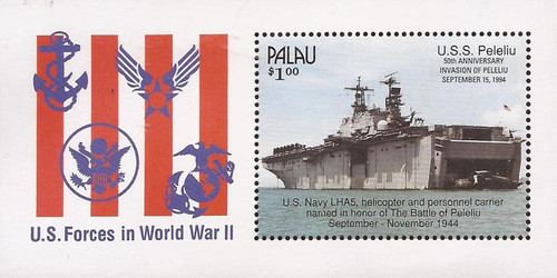 Palau - 1994 WWII US Navy LHA5 Ship - Stamp - Scott #339