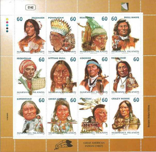 Marshall Islands 1999 American Indian Chiefs 12 Stamp Sheet 13P-027