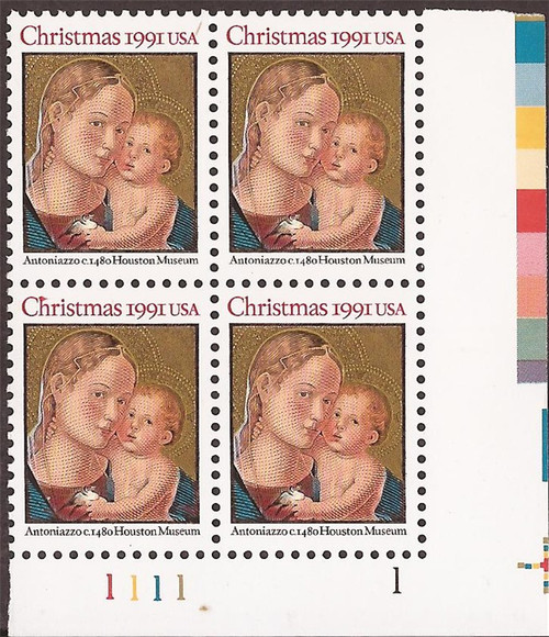 US Stamp - 1991 (29c) Christmas Madonna & Child - 4 Stamp PB #2578