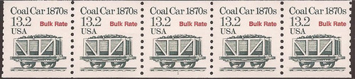 US Stamp - 1988 13.2c Coal Car - 5 Stamp Plate Strip - Scott #2259