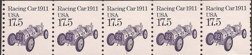 US Stamp - 1988 17.5c 1911 Racing Car - 5 Stamp Plate Strip #2262