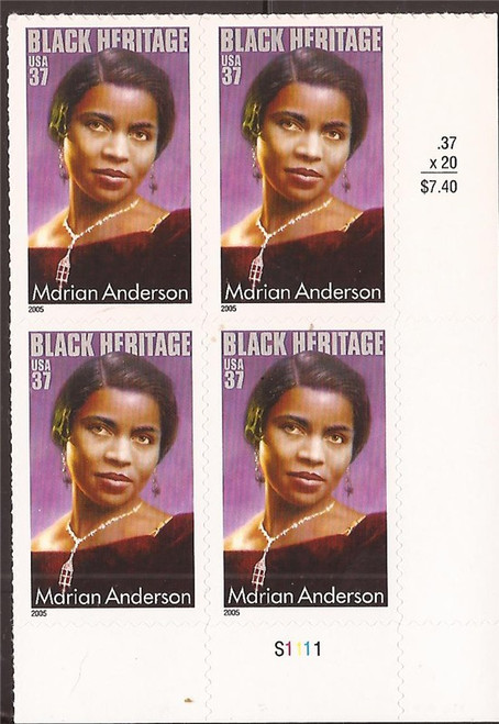 US Stamp 2005 Black Heritage Marian Anderson 4 Stamp Plate Block #3896 