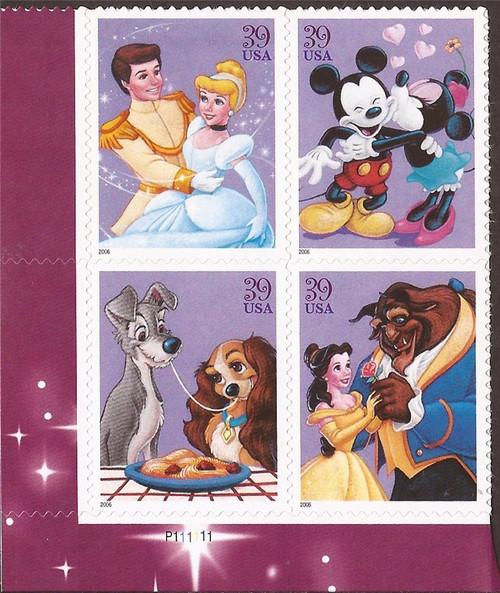 US Stamp - 2006 Art of Disney: Romance - Pl Block of 4 Stamps #4025-8 