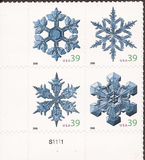 US Stamp - 2006 Snowflakes - 4 Stamp Plate Block - Scott #4105-8 