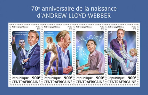 Central Africa - 2018 Andrew Lloyd Webber - 4 Stamp Sheet - CA18209a