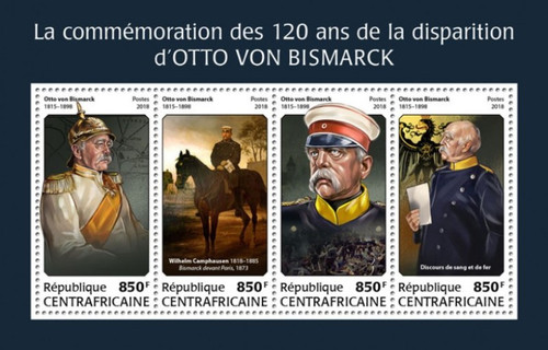Central Africa - 2018 Otto von Bismarck - 4 Stamp Sheet - CA18202a