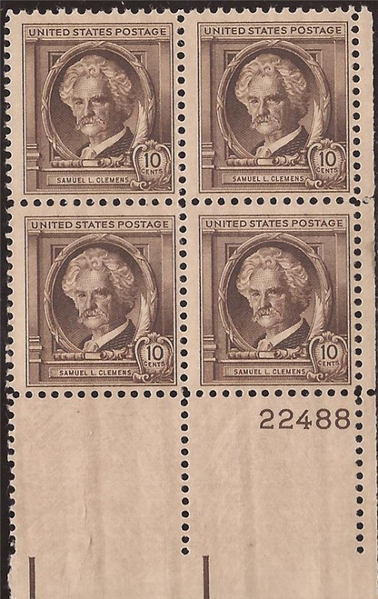 US Stamp - 1940 Samuel Clemens (Mark Twain) - 4 Stamp Plate Block #863