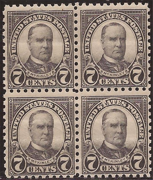 US Stamp - 1926 7c McKinley - Perf 10 Block of 4 NH Stamps #588