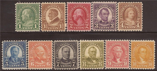 US Stamp - 1923-6 Regular Issue 11 Stamp Set - Perf 10 CV $371 #581-91