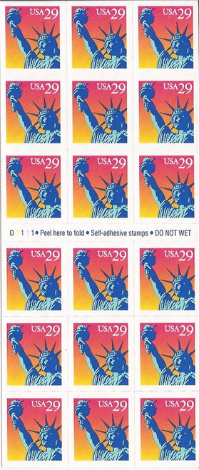 US Stamp - 1994 29c Statue of Liberty Booklet Pane of 18 Stamps #2599a