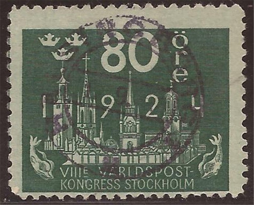 Sweden - 1924 80o Stockholm Skyline -   - Scott #208
