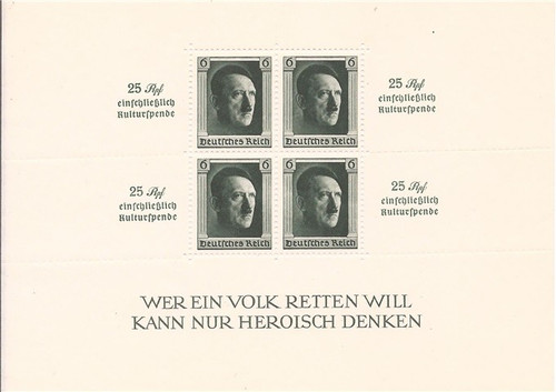 Germany 1937 4 Stamp Semi-Postal Souvenir Sheet   #B104 7D-002